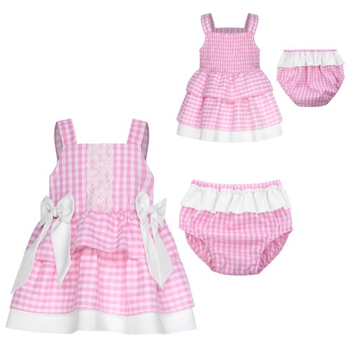 Infants Baby Dress Pink Blue Gingham Pattern Summer Party Diaper Set Cute Lace - Bild 6 von 34