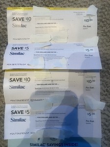 Similac Infant Formula Coupons Lot of  2 - $10, $10, $5 Checks