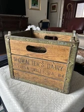 Vintage Showalter’s Dairy 1 Phoenixville Pa. 64 Wood & Metal Milk Crate