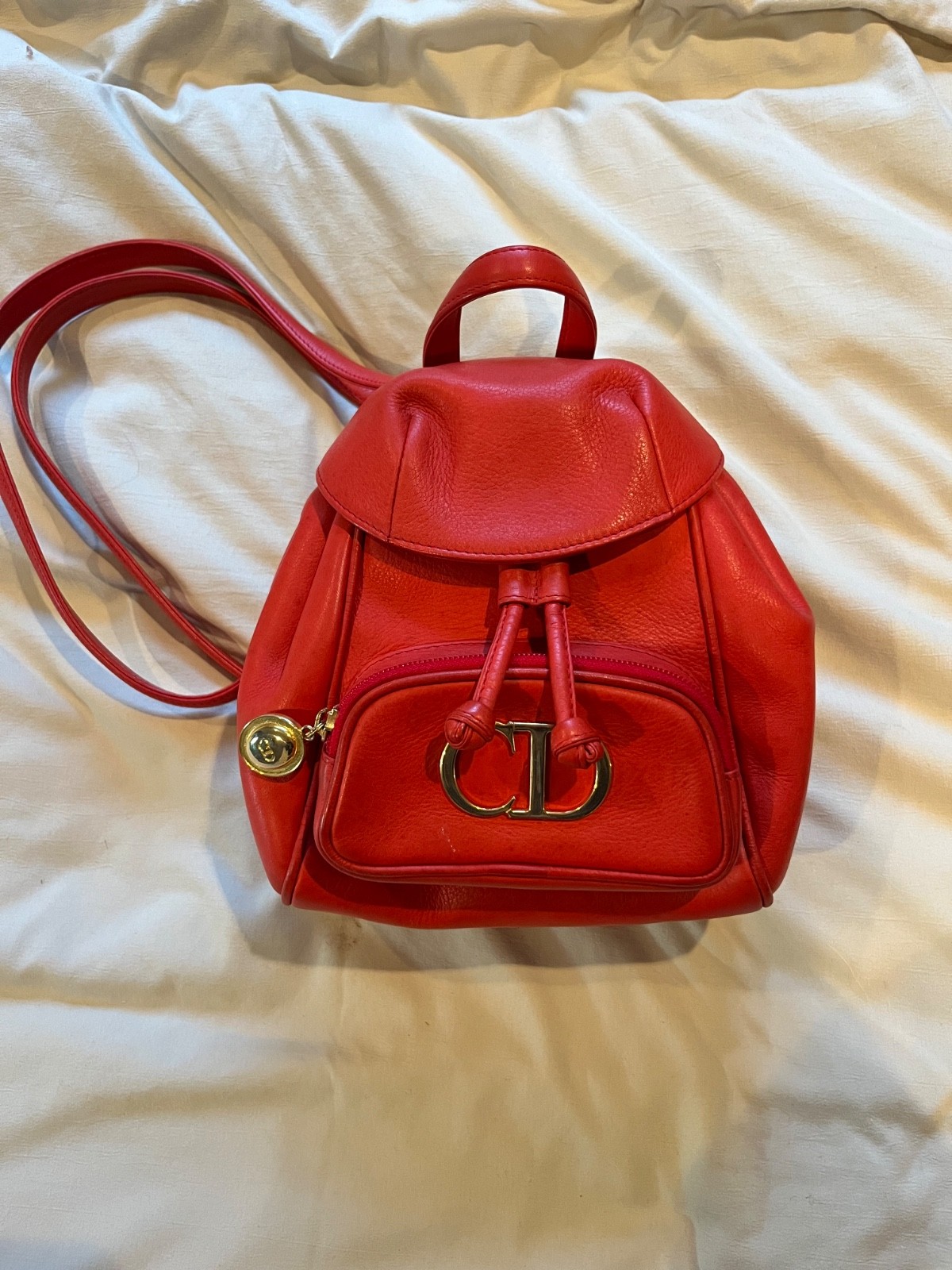 Vintage Christian Dior red mini leather crossbody backpack