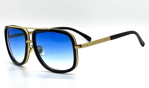 Men Fashion Sunglasses Oversized Square Gold Flat Top Frame Hip Hop Fancy Black - Afbeelding 74 van 76