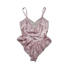80's Vintage Pink Teddy Size Medium 10 Silky with Lace beading Lingerie Coquette