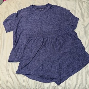 FLX Women’s Purple Brushed Tee Shirt (M) And Drawstring Elastic SHORTS L 2PC SET