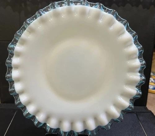 VTG. Fenton Aqua Crest Ruffled Milk Glass Plate Rare 1948-1954 6.75” Wide Rim