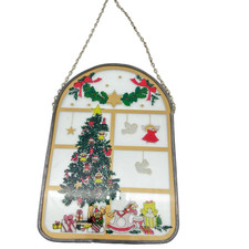 Vintage Christmas Stained Glass Sun Catcher Ornament Holiday Decor