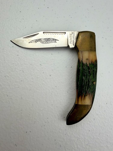 Vintage Parker Cutlery Single Clip Point Stag Folding Knife