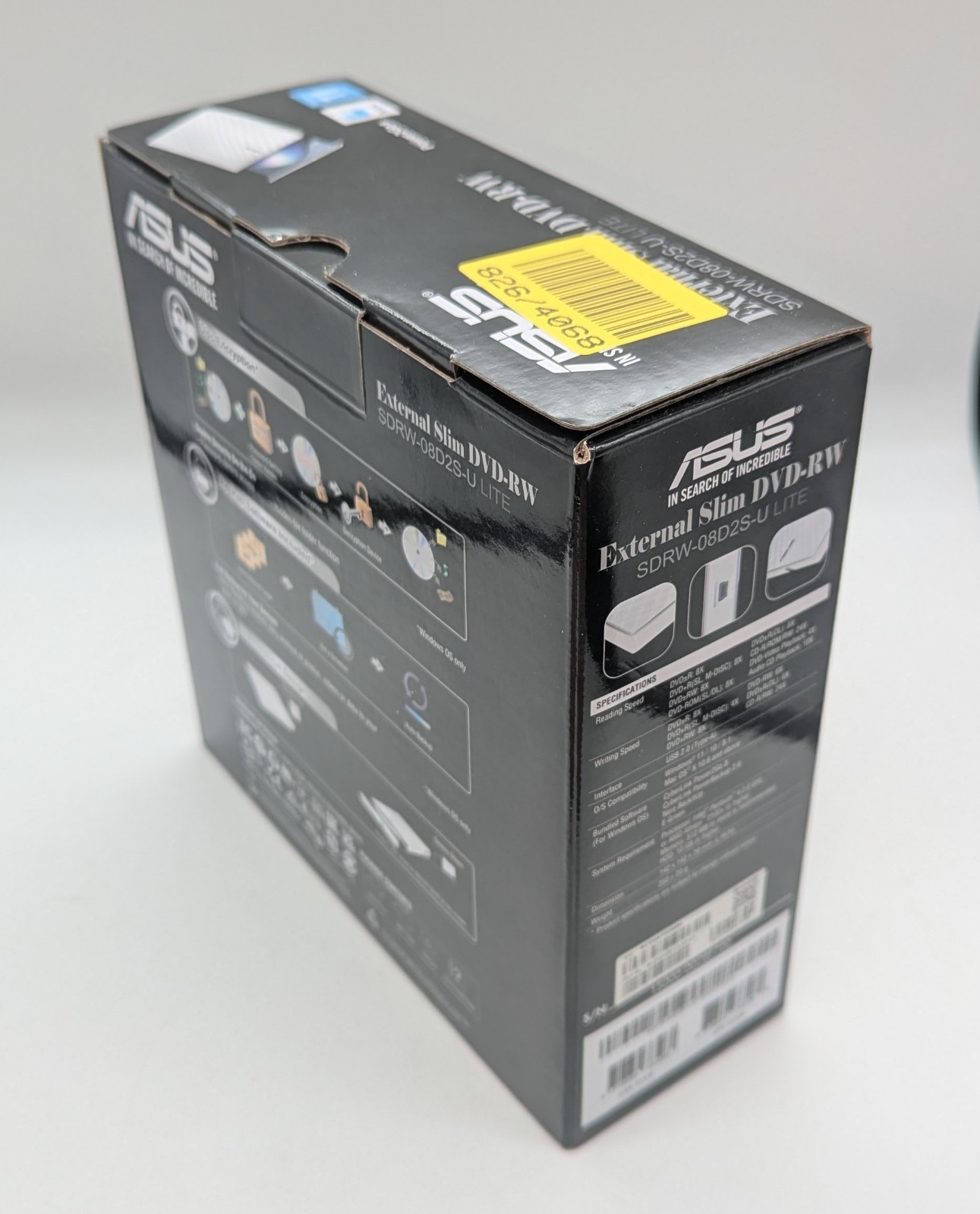 ASUS SDRW-08D2S-U Lite External Slim DVD-RW USB 2.0 White Open Box (A) image 3