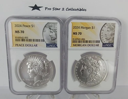 2024 Morgan-Peace Dollar two coin Set MS 70 NGC