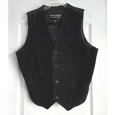 Wilsons Leather Experts Mens Black Suede Vest Size L VTG Edgy Biker Western