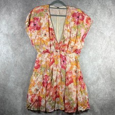 Free People Freddy Tie Mini Dress Womens Large Cocoa Combo Floral Cap Sleeves