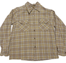 Vintage Pendleton Board Shirt Mens medium 60s Brown Umbre plaid loop collar wool