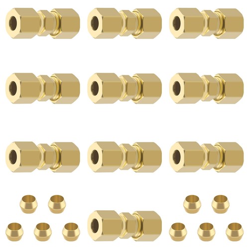 Brass Tube Pipe Compression Fitting, 10 Pcs 1/4" Tube OD X 1/4" Tube OD Ice Make