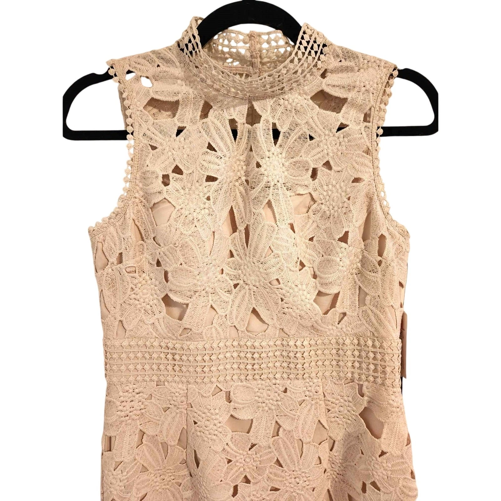 OFF WHITE Abito nuovo con etichette $188 Nicole Miller New York bianco sporco senza maniche pizzo occhielli taglia 4