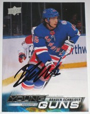 BRADEN SCHNEIDER SIGNED 22-23 UPPER DECK YOUNG GUNS RANGERS ROOKIE CARD AUTO!!!. rookie card picture