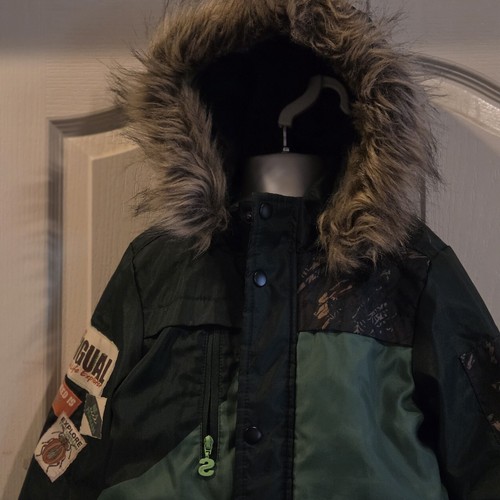 Giacca cappotto ragazzo Desigual taglia 3 4 verde cappuccio cappuccio pelliccia sintetica parka invernale - Foto 3 di 16