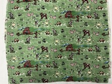 Vtg Fabric Barn Farm Animals Cows Chickens Ducks Fabric 53 x 20 wide