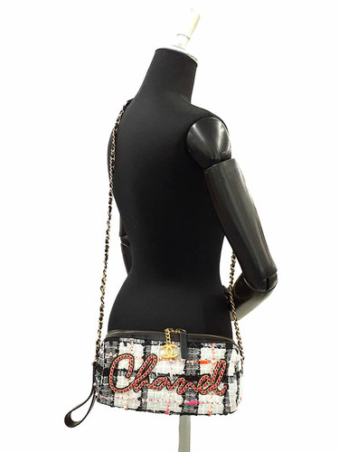 CHANEL Logo Bowling Bag AS1779 Tweed Leder Weiß Schwarz Pink Damen Schulterta... - Bild 9 von 9