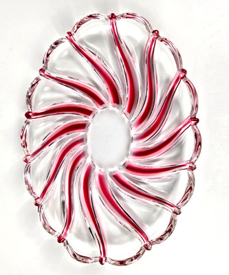 Vintage Mikasa Peppermint Swirl Oval Glass Dish 9''x 6.5''