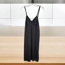 Vintage Vanity Fair USA Made Slip Dress 36 L Black Satin Lace Chemise Lingerie