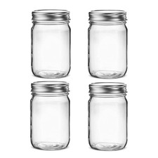 4 pack Glass Regular Mouth Mason Jars Clear Glass Jars with Silver Metal Lids