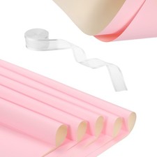20 Sheets Flower Wrapping Paper with Ribbon 22.8" x 22.8" Light Pink/Beige