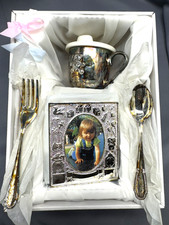 Towle Silverplate 4 pc Baby Set Cup Sipper Picture Frame Spoon Fork Engraveable