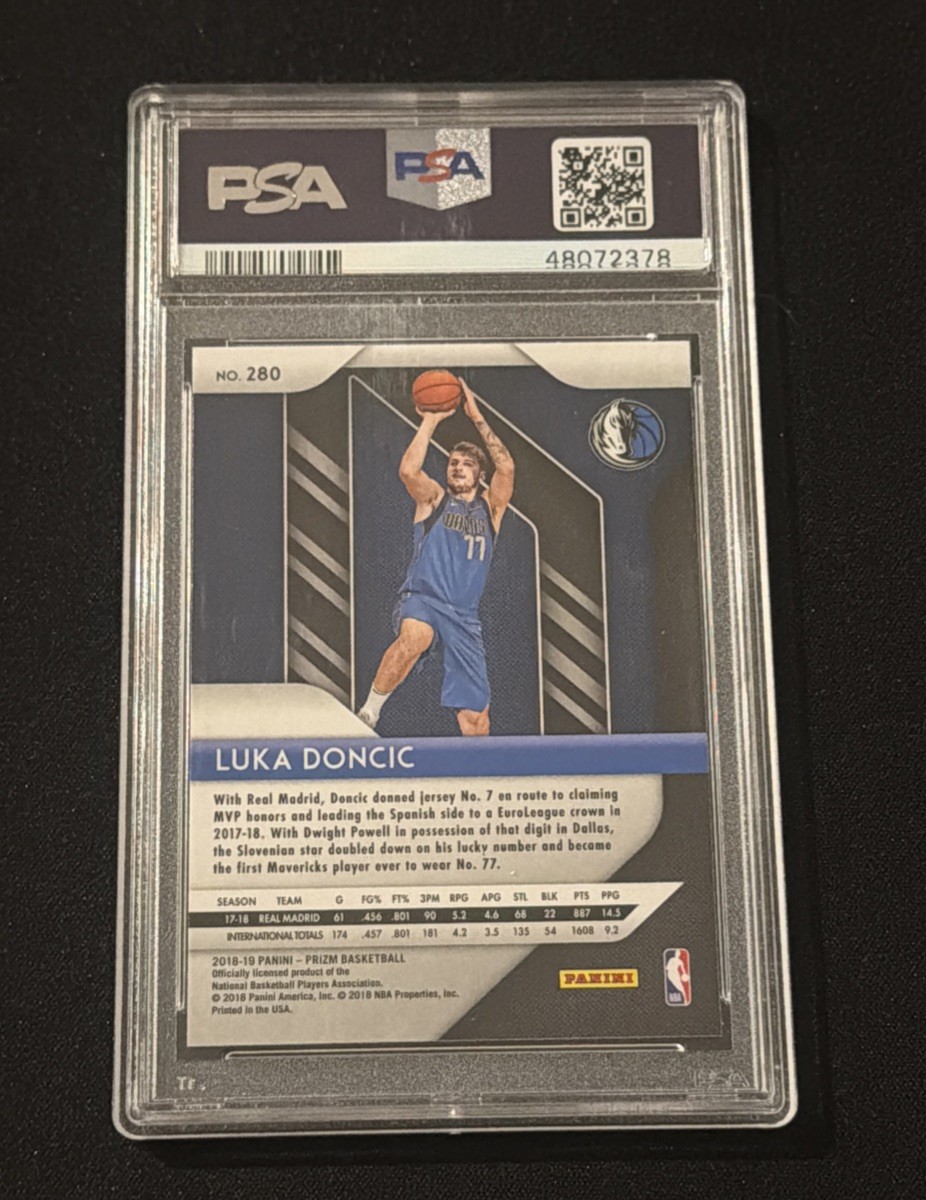 2018 Panini Prizm Luka Doncic Rookie Card PSA 9 view 2