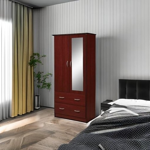 2 Door Wood Wardrobe Bedroom Closet with Clothing Rod inside Cabinet, 2 Drawe... - Picture 5 of 7