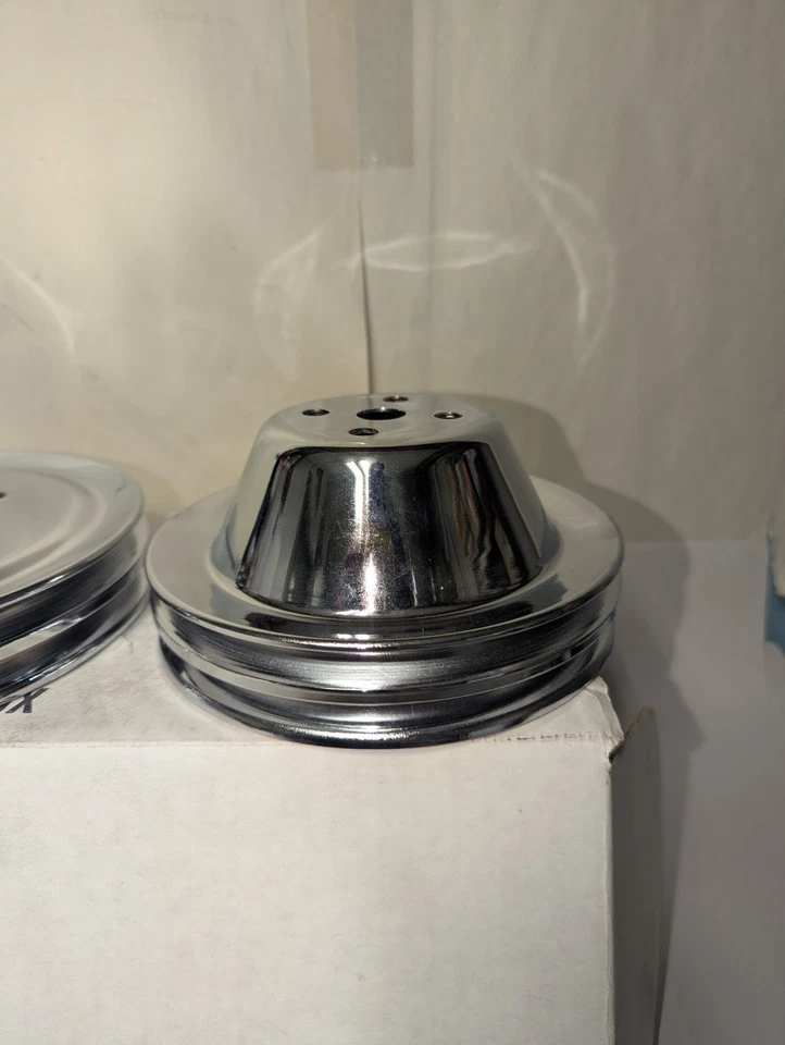 NOS Mr. Gasket 4961 Chrome Two Groove Upper & Lower Pulleys SBC SWP FREE SHIPP - Image 3 of 4