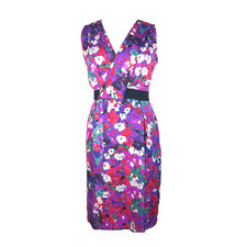 M&S Per Una Floral Pencil Dress Ladies Violet Size 10 Wedding Cruise Occasion