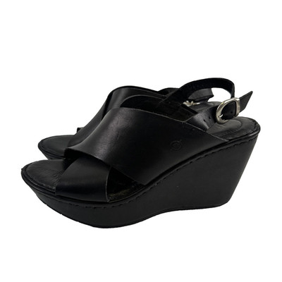 Born Emmy II Platform Slingback Sandal Black Leather Buckle Straps Womens 10