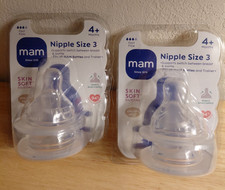 2 packs 4 Total MAM Bottle Nipple Sz. 3 Soft Skin Fast Flow 4 Mo. Sealed Packs