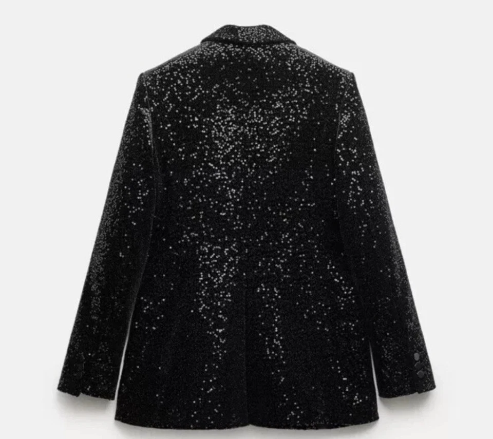 NEW ZARA AW23 ZW COLLECTION SEQUINNED VELVET BLAZER REF 9433/976 SIZE S - Image 2 of 4