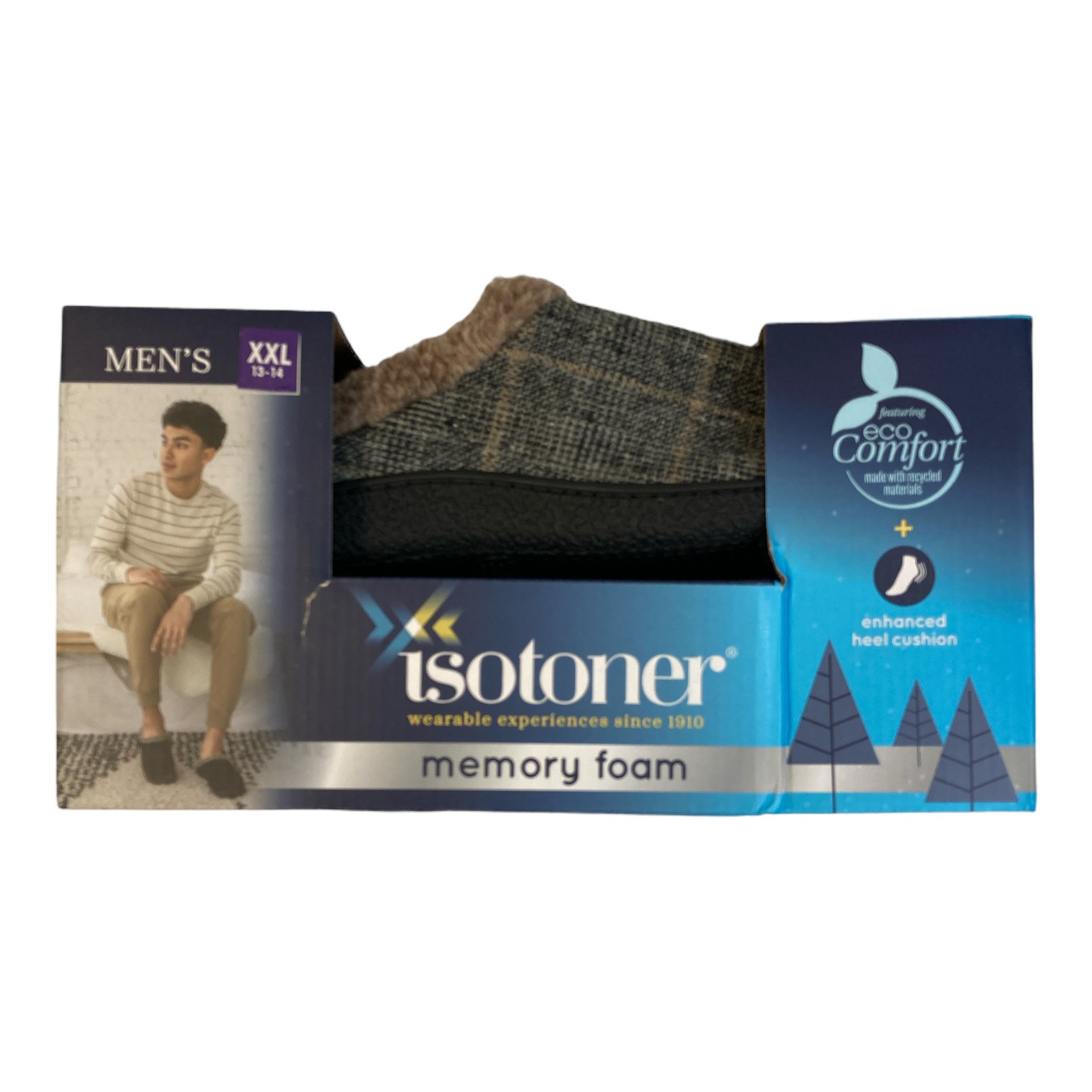 Isotoner Mens Memory Foam MicroTerry Lined Hoodback Eco Comfort Slippers Ash 3290₽