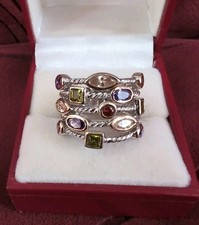 Beautiful Rope Design Sterling Silver 925 Layered Multi Stone Ring Size 6.5