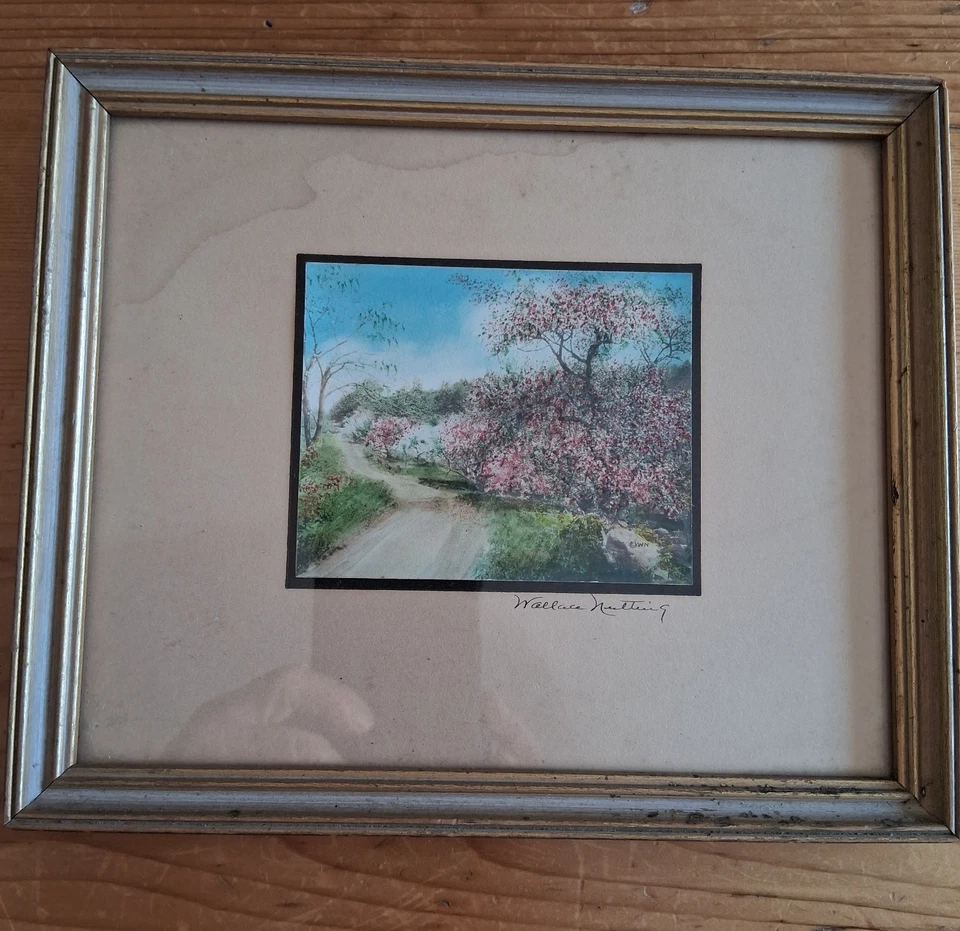 Vintage signed Wallace Nutting Pink Trees with path Original Frame Miniature - Image 2 of 3