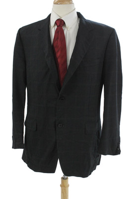 Canali Men Dark Gray Check Suit Jacket Rayon Cupro Bemberg Button Size 42