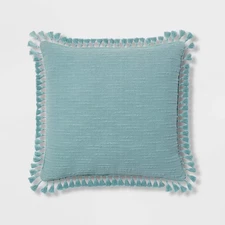 Threshold Euro Textured Slub Tassel Pillow 24x24 OEKO-TEX, Light Teal Blue
