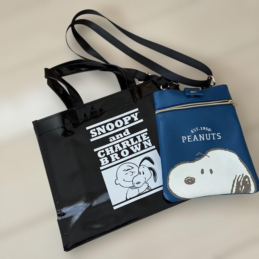 Snoopy & Charlie Brown Tote Bag & Pouch Set PVC Enamel Style