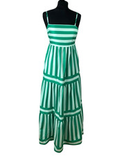 Green Tiered Maxi Dress Women's UK Size S Adjustable Spaghetti Strap Pockets
