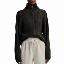 NEW Varley Carmen Ribbed Knit Zip-Up Cardigan in Dark Olive Green Women s Small