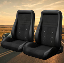 Pair Suede Pvc Obs Style Seats W Dual Sliders Reclinable Low Back Bucket Seat