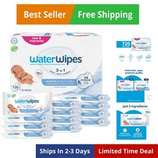 Sensitive Newborn  Baby Wipes, 3-In-1 Cleans, Cares, Protects, 99.9 Water,...