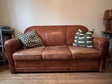 VINTAGE - Canapé 3 places et 2 fauteuils 1p Club en cuir cognac