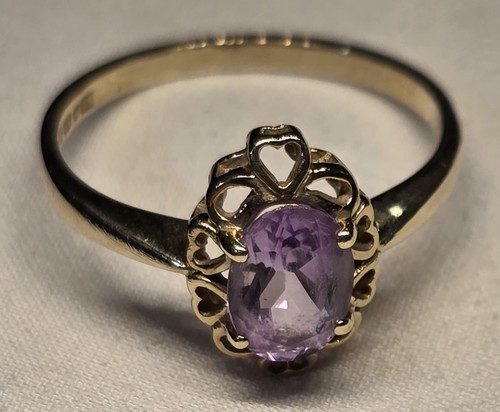 Vintage 9k SJ Yellow Gold Amethyst Ring Women's Size 6 - Foto 3 di 8