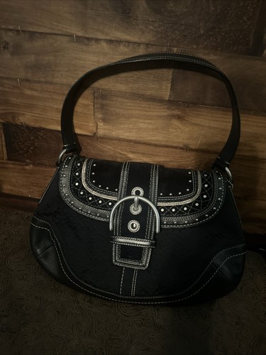 Coach F11517 Vintage Schultertasche Soho schwarz Signature C Canvas & Patchwork