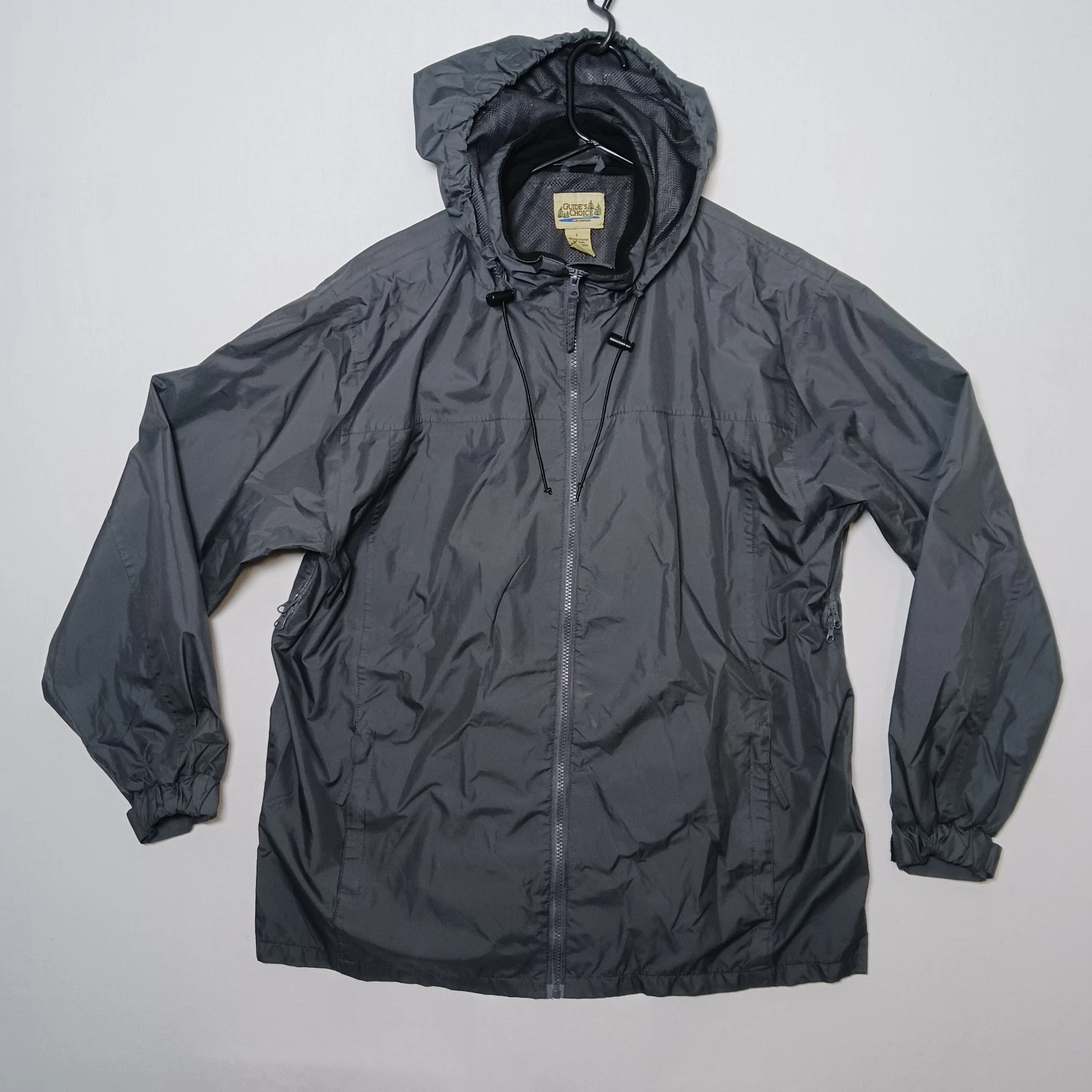 Guides Choice Mens Hooded Oversized Windbreaker Jacket Large Gray Full Zip Lined