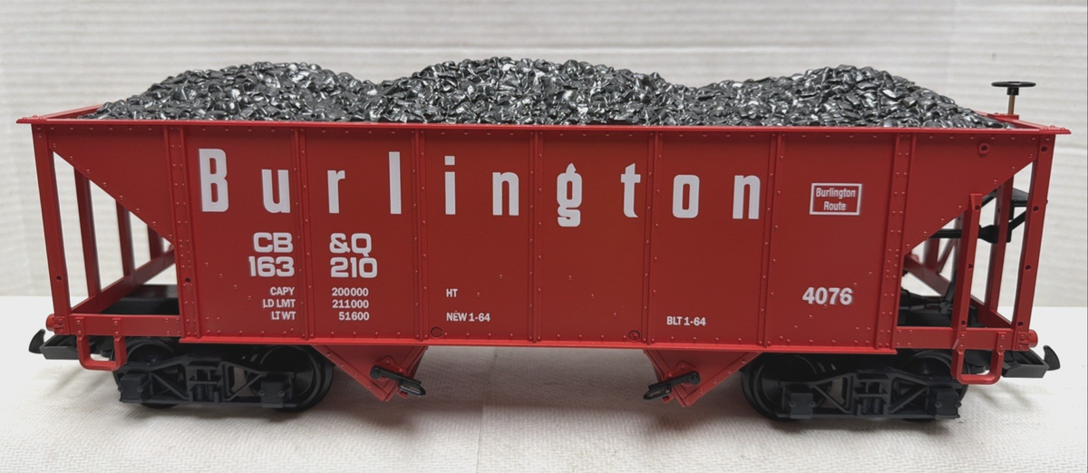 LGB G-SCALE 4076 M01 BURLINGTON CB & Q 163210 2-BAY COAL HOPPER