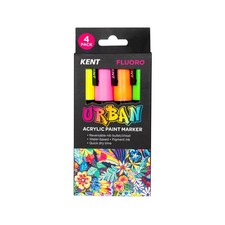Kent Urban Acrylic Paint Markers Fluoro 4pk Waterproof, 6mm Nib, Multi-Surface