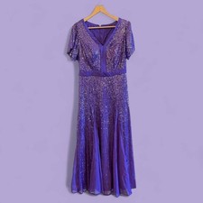 NWT Sparkly Purple Mother of the Bride Sequin Mid Length Formal Dress-Size 14